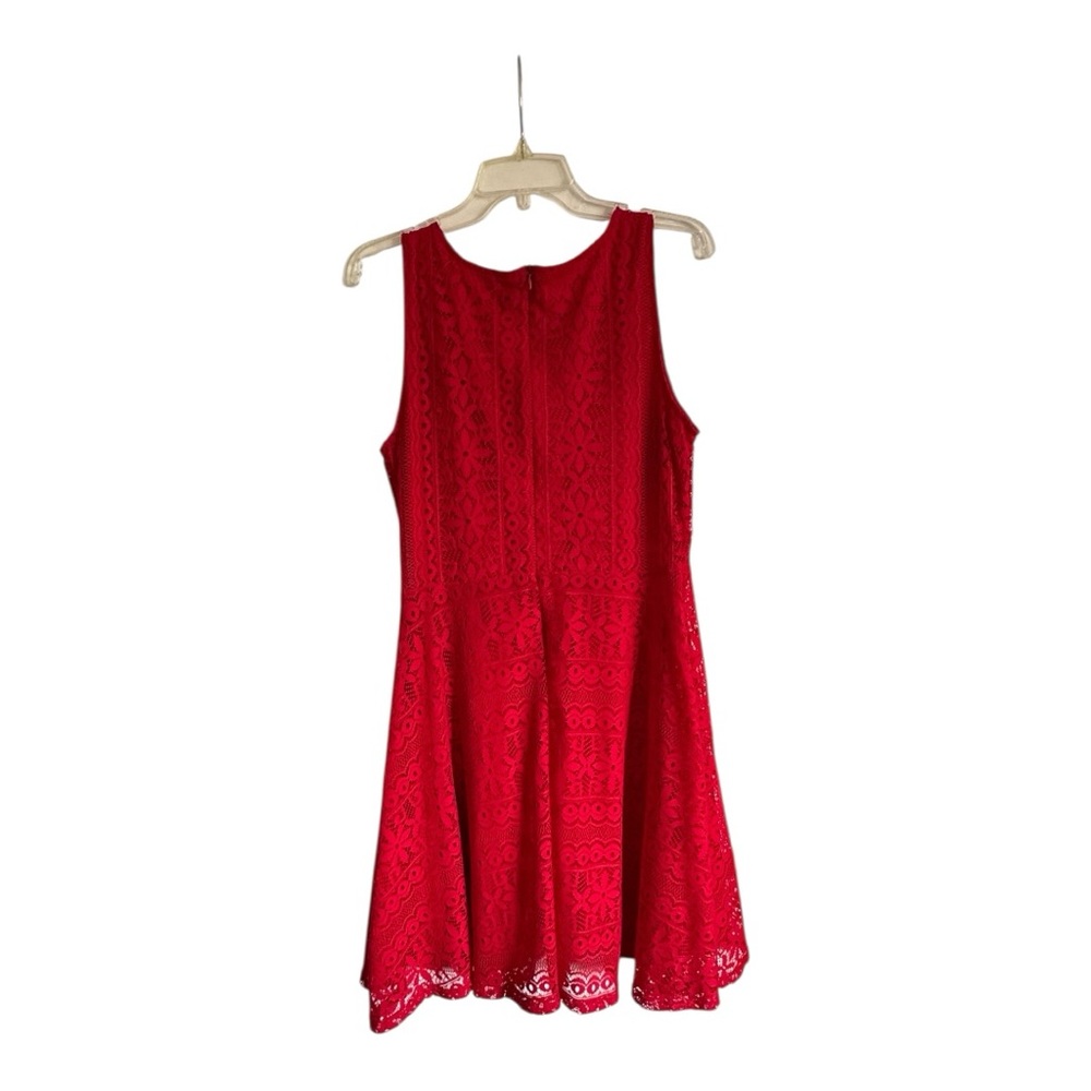 Red Lace Dress A-Line Medium Sleeveless Lily Morgan Holiday Christmas Dress Sexy - Picture 8 of 9